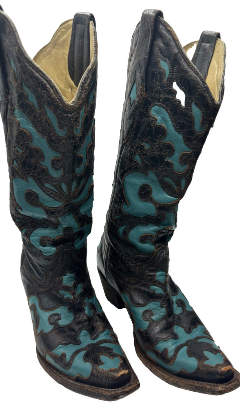 Corral C2117 Western Womens 7.5 M Black Turquoise Leather Cowgirl Mid-Calf Boots